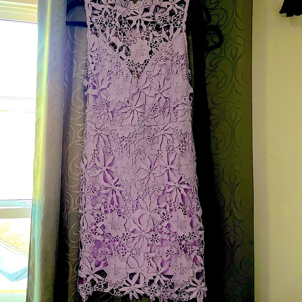 Purple Lavender Lace Strapless Back Zip Dress